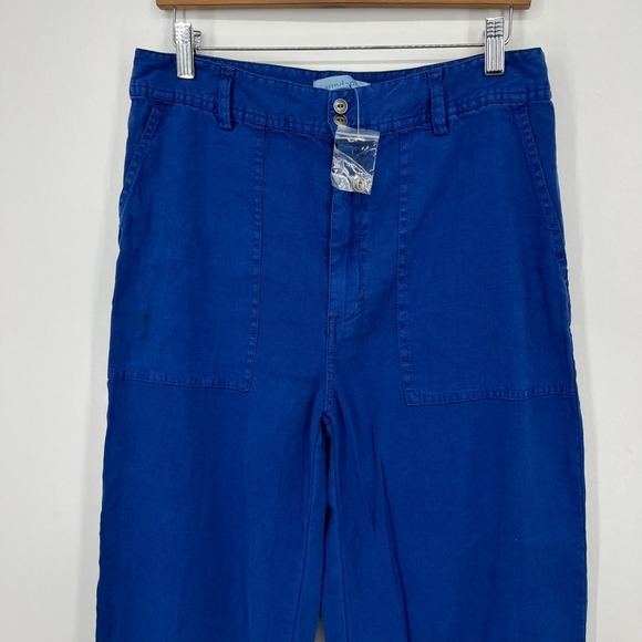 Sundance Pants Women's‎ Size 10 Blue Wide Leg High Rise Straight Linen Blend - Picture 2 of 13
